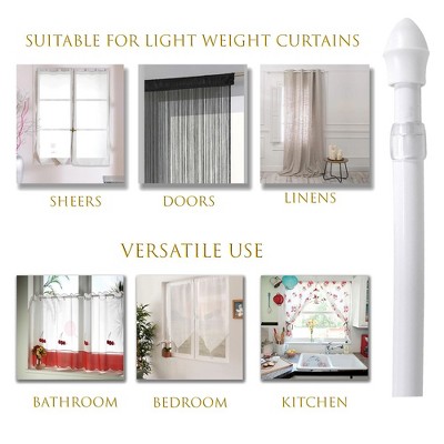 White Adjustable Aluminum Café Curtain Rod Set with Brackets