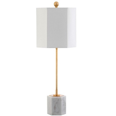 Elegant Marble & Gold Leaf Dual Table Lamp Set - Gray/White