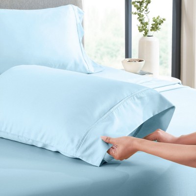 Sky Blue 400 Thread Count Cotton Sateen Pillowcases, Standard/Queen