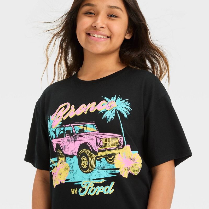 Girls' Short Sleeve Oversized Ford Bronco Graphic T-Shirt - art class™ Black, 3 of 5