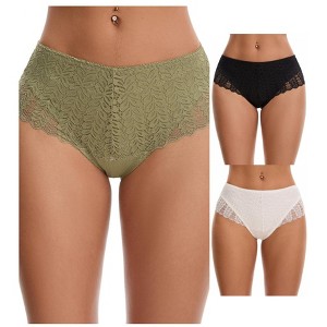 INSPIRE CHIC 3 Packs Women's Mid Rise Breathable Soft Lace Overlay Underwear Seamless Hipster Briefs - 1 of 4