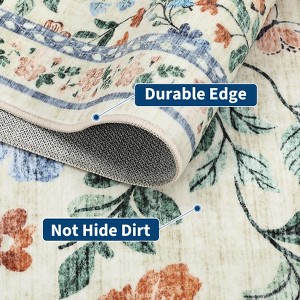 Modern Washable Living Room Rugs, Vintage Floral Non Slip Rugs, Dormitory Low Pile Stain Resistant Floor Mats - 1 of 4
