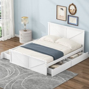 NicBex Queen Size Platform Bed 80.9" L Modern Pine Bed Frame with Headboard and 4 Drawers for Bedroom, Guest Room, No Box Spring Required, White - 1 of 4