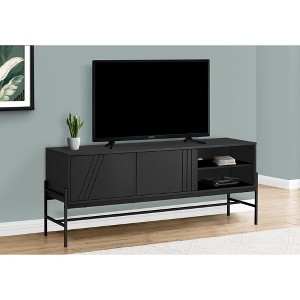 Monarch Specialties Tv Stand 60 Inch Console Media Entertainment Center Storage Cabinet Black Laminate Black Metal Contemporary Modern - 1 of 4