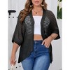 Women's Plus Size Crochet Cardigan 3/4 Sleeve Open Front Knitted Sweater Tops Black 5XL - 3 of 4