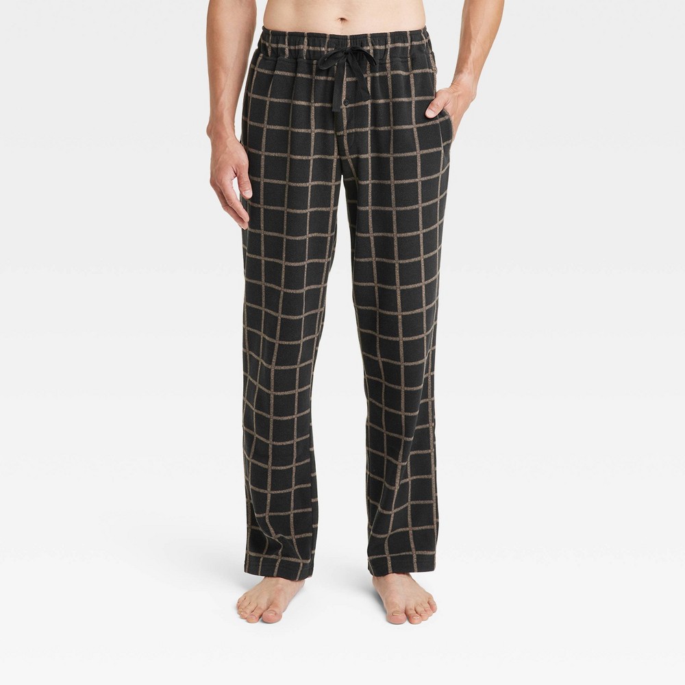 Men's Windowpane Print Microfleece Pajama Pants - Goodfellow & Co™ Black M