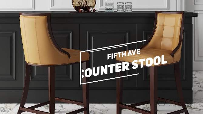 Set of 3 Fifth Avenue Upholstered Beech Wood Faux Leather Counter Height Barstools - Manhattan Comfort, 2 of 13, play video