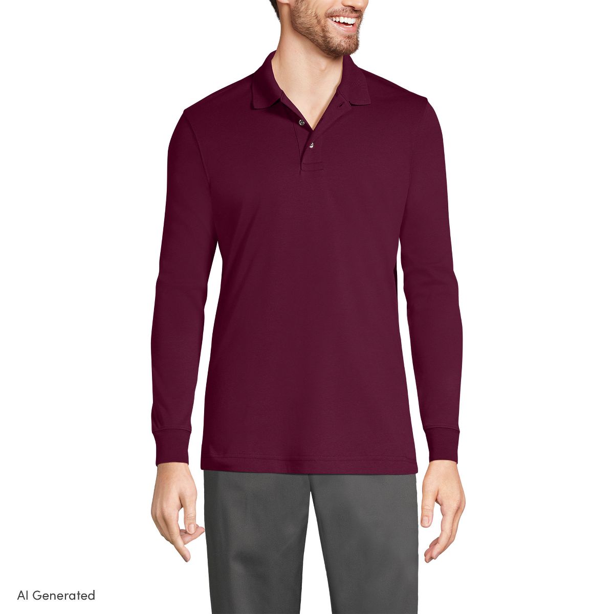 Lands' End School Uniform Men's Long Sleeve Interlock Polo Shirt - thumbnail 8