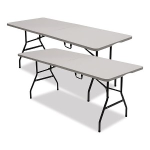 Iceberg Bifold Resin Folding Table, Rectangular, 70.9" x 29.1" x 30", White Granite Top, Gray Base/Legs, 2/Pack - 1 of 4