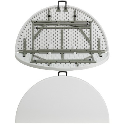 Gray Metal Frame Round White Plastic Folding Table
