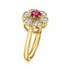 Ross-Simons 0.20 Carat Rhodolite Garnet and .20 ct. t.w. White Topaz Flower Ring in 18kt Gold Over Sterling - 3 of 4