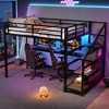 Full Loft Bed with Desk and Storage Stairs, Metal Loft Beds with LED Lights and USB Ports, Black - 3 of 4
