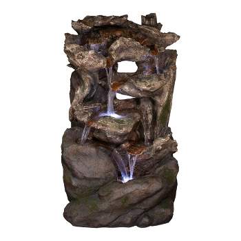 40" 6-Tiered Rainforest Waterfall Fountain With LED Lights - Brown - Alpine Corporation