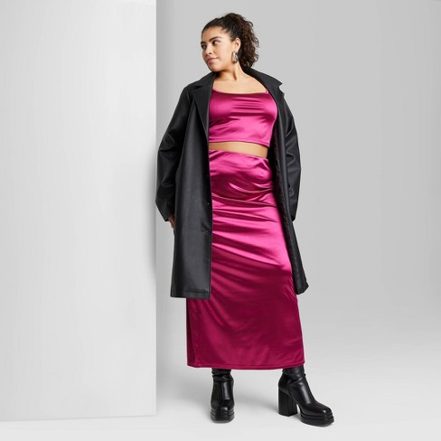 Women's High-rise Shine Knit Maxi Skirt - Wild Fable™ Magenta 4x : Target