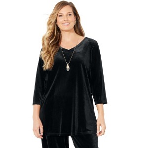 Catherines Women's Plus Size Anywear Velvet V-Neck Tunic - 1 of 4