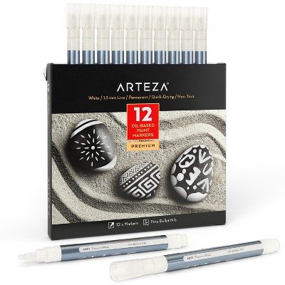 Arteza Oil-Based Bullet-Nib Markers, А001 Titanium White - 12 Piece (ARTZ-4181)