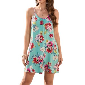 Womens Summer Dresses 2025 Loose V Neck Sleeveless Sundresses Swimsuit Coverup with Pockets Floral/Plain/Eyelet - 1 of 1