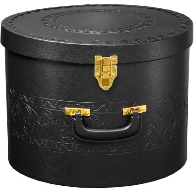 Creative Scents Round Hat Box Container with Gold locking Lid and Sturdy Handle