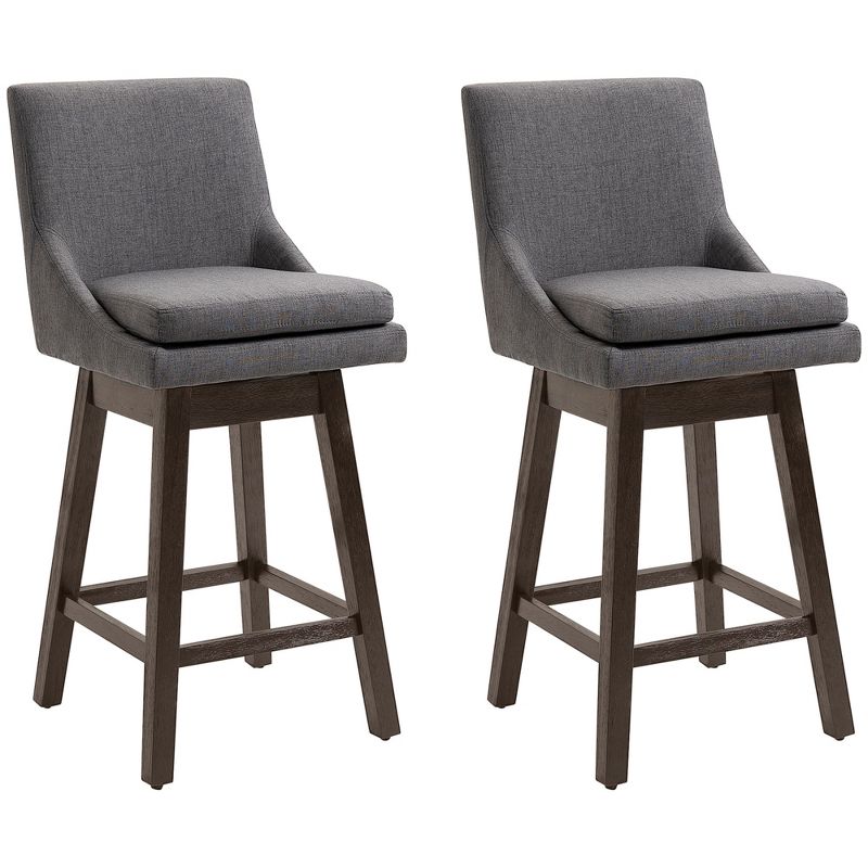 HOMCOM 28" Set of 2 Swivel Bar Height Bar Stools, Armless Upholstered Barstools Chairs with Soft Padding Cushion and Wood Legs, 4 of 7