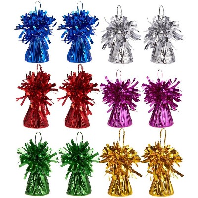 12-Set Assorted Foil Tinsel Balloon Weights for Kids Birthday Hero Party