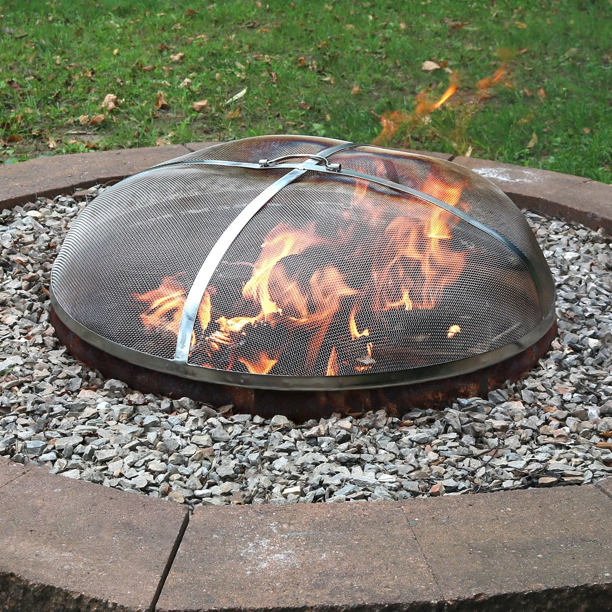 Sunnydaze Outdoor Heavy-Duty Steel Mesh Round Camp Fire Pit Spark Screen Lid with Grabber Ring Top - Silver - thumbnail 10