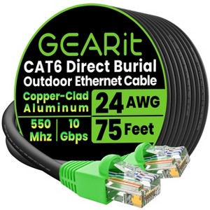 GEARit Cat6 CCA Outdoor Ethernet Cable for Direct Burial, Black - 25 Feet - 1 of 4