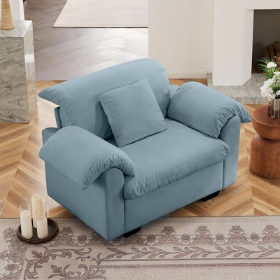 Modern Deep-Seat Sofa with Fluffy Pillows and Storage, Velvet Upholstery for Living Room or Bedroom