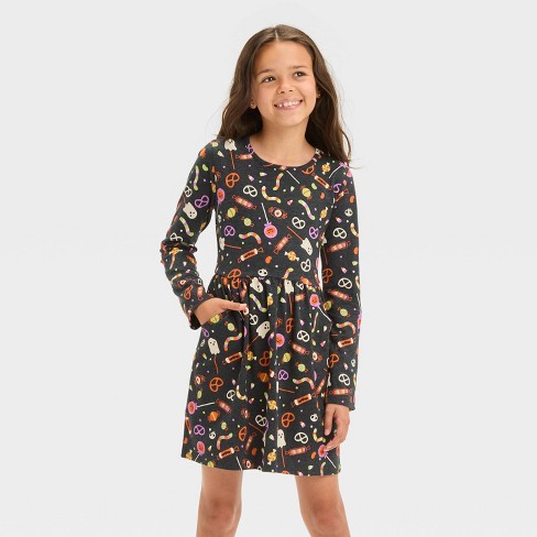 Girls Long Sleeve Halloween Dress Cat Jack Target