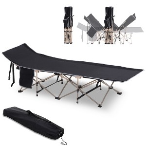 Folding Camping Cots for Adults with Carry Bag, Side Pocket, Outdoor Portable Sleeping Bed, 330 lbs. Capacity - 1 of 4