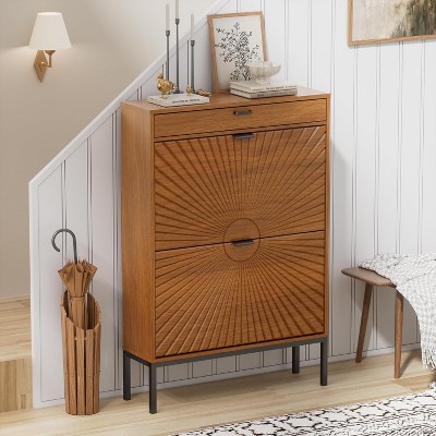 Brafabhome Shoe Storage Cabinet with 2 Flip Doors and 1 Drawer, Modern Slim Entryway Shoe Organizer for Slippers, Sneakers, Boots, Holds 12 Pairs