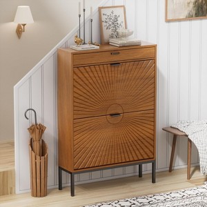 Brafabhome Shoe Storage Cabinet with 2 Flip Doors and 1 Drawer, Modern Slim Entryway Shoe Organizer for Slippers, Sneakers, Boots, Holds 12 Pairs - 1 of 4