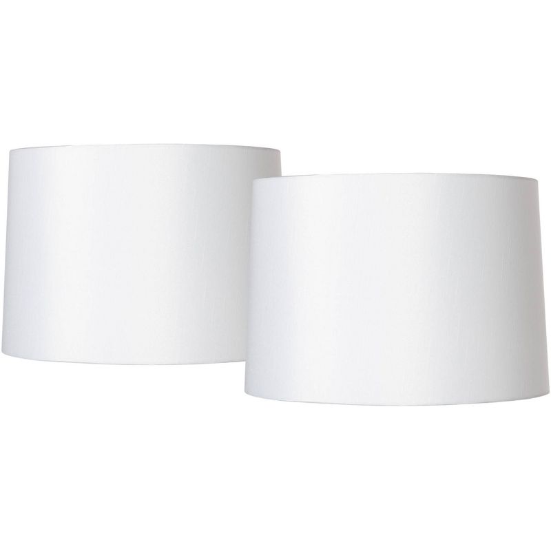 Springcrest Set of 2 Drum Lamp Shades White Medium 15" Top x 16" Bottom x 11" High Spider with Replacement Harp and Finial Fitting, 1 of 8