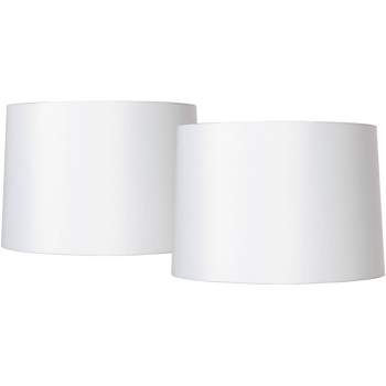 Springcrest Set of 2 Drum Lamp Shades White Medium 15" Top x 16" Bottom x 11" High Spider with Replacement Harp and Finial Fitting