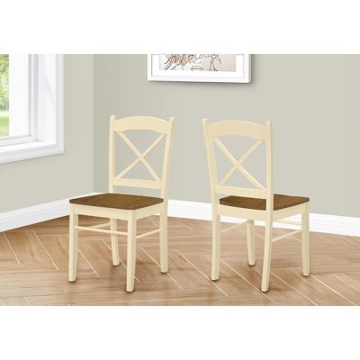 Monarch Specialties Dining Chair Set Of 2 Side Kitchen Dining Room Oak And Cream Wood Legs Transitional