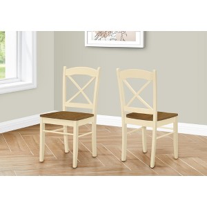 Monarch Specialties Dining Chair Set Of 2 Side Kitchen Dining Room Oak And Cream Wood Legs Transitional - 1 of 4