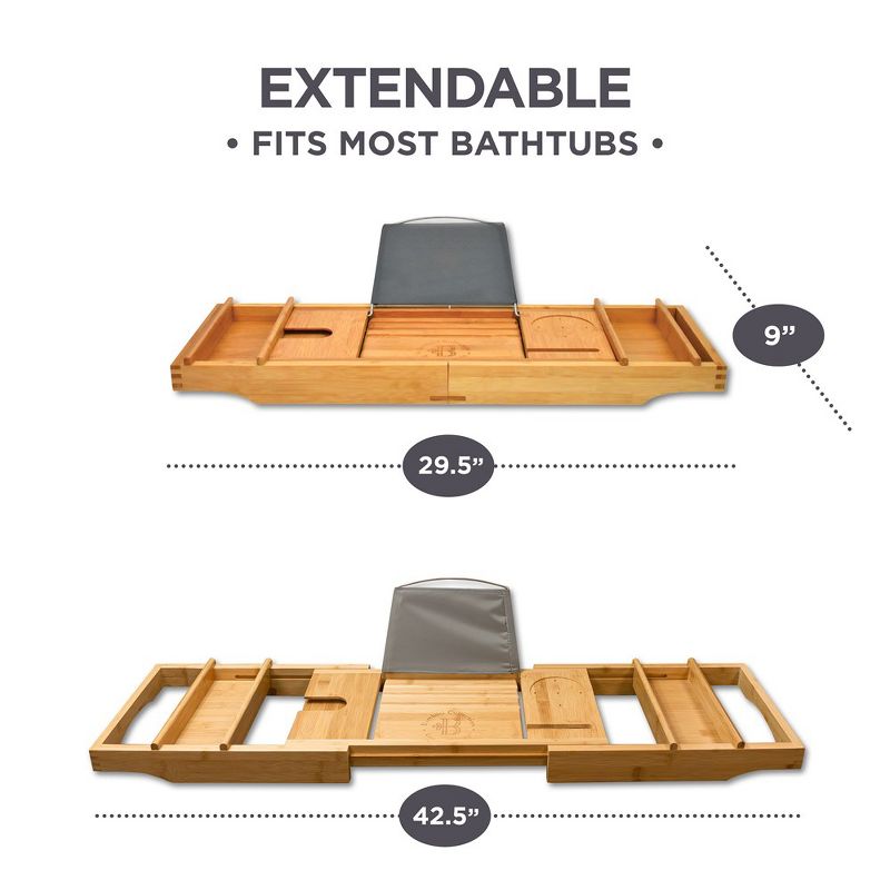 Luxury Bamboo Bathtub Tray Caddy - Expandable and Nonslip Bath Caddy with Book/Tablet and Wine Glass Holder - Best Gift for Him or Her, 4 of 8