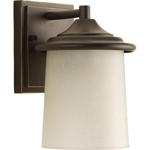 Progress Lighting Essential 1-Light Outdoor Wall Lantern, Antique Bronze, Etched Umber Linen Glass Shade - 1 of 3