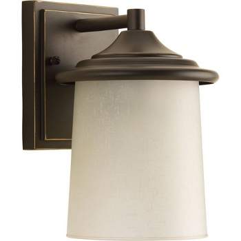 Progress Lighting Essential 1-Light Outdoor Wall Lantern, Antique Bronze, Etched Umber Linen Glass Shade