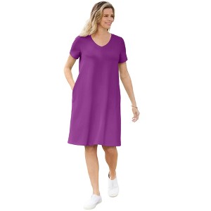 Woman Within Plus Size Perfect Short-Sleeve V-Neck Tee Dress - 1 of 4