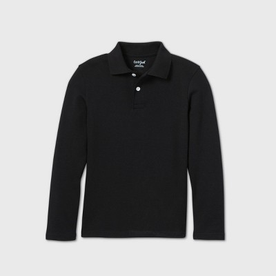 Boys' Long Sleeve Interlock Uniform Polo Shirt - Cat & Jack™ Black XXL Husky
