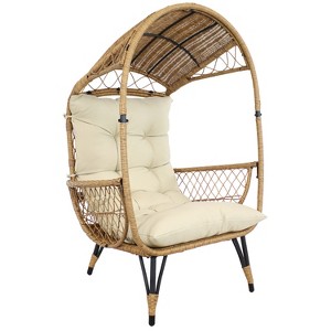 Sunnydaze Shaded Comfort Wicker Outdoor Egg Chair with Legs - 56.5" H - 1 of 4