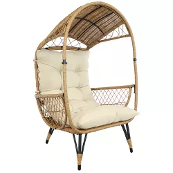 Sunnydaze Shaded Comfort Wicker Outdoor Egg Chair with Legs - 56.5" H - Beige