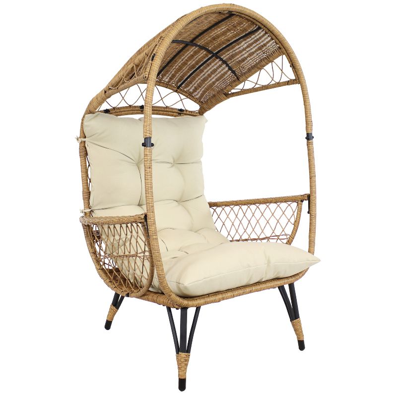 Sunnydaze Shaded Comfort Wicker Outdoor Egg Chair with Legs - 56.5" H, 1 of 13