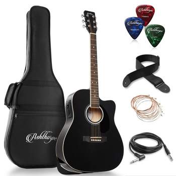 Ashthorpe Full-Size Cutaway Dreadnought Acoustic Electric Guitar Package with Premium Tonewoods