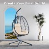 CAVINAS Indoor & Outdoor Wicker Patio Egg Chairs with Cushion & Stand,Swing Accent Chairs for Garden,Backyard,Balcony,Beige - 3 of 4