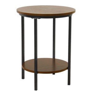 Large Round Wood Accent Table with Shelf Storage Dark Walnut Brown - HomePop, Dark Brown Brown