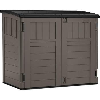 Suncast Modernist 4' x 2.5' Lockable Outdoor Garden Resin Low Profile Horizontal Storage Shed with 3 Doors, 34 Cubic Feet, Gray