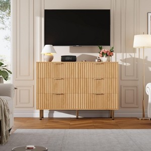 47.2" Fluted 6-Drawer Dresser in Natural - Modern Deep-Drawer Chest & TV Stand for Bedroom, Living Room, Hallway or Kids' Room. - 1 of 4