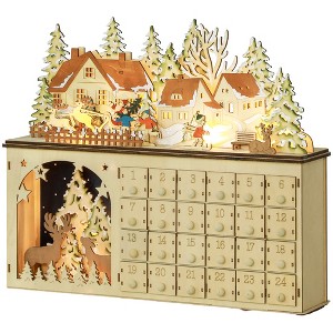 Cesicia Christmas Advent Calendar, Tabletop Xmas Wooden House Holiday Decoration - 1 of 4