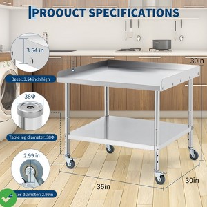 Stainless Steel Equipment Stand with Undershelf 5" Wheels NSF Commercial Prep & Work Table w/ Edge Baffle - 1 of 4